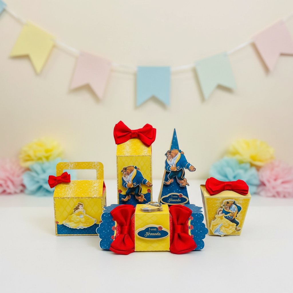 kit festa 20 caixas personalizadas A bela e a fera